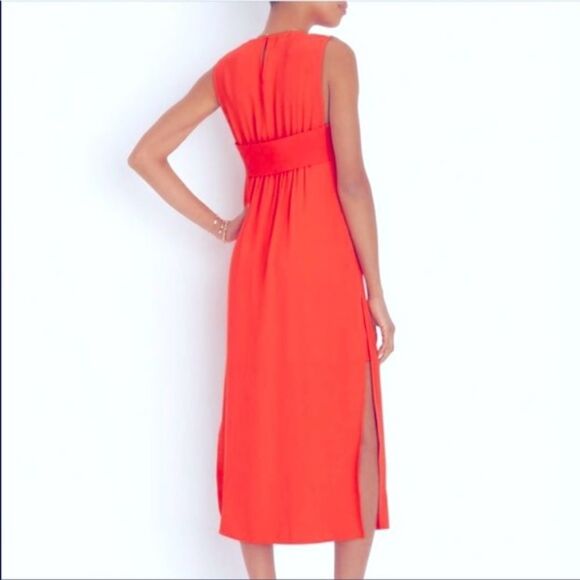 A.L.C. Coral Orange Sleeveless Dress Waist Bandeau Side Slits Side Zip sz 0 New! - Picture 2 of 8